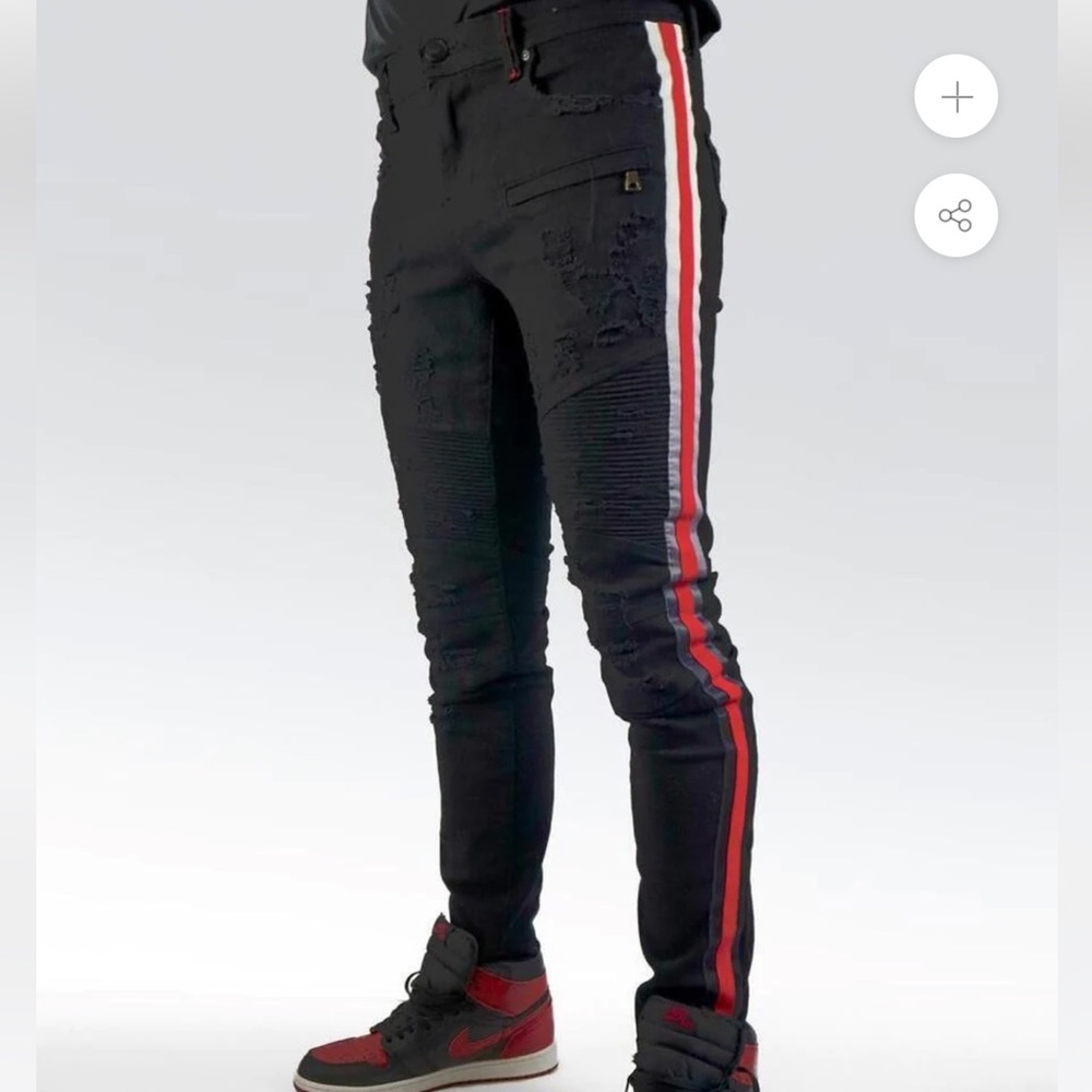 PREME DENIM (BLACK/RED BIKER STRIPE JEANS)